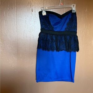 Black and blue lace mini dress